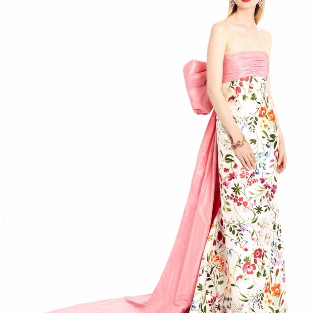 ISO Oscar de la Renta Pink and Floral Maxi Dress